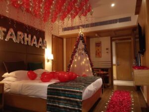 Decorated hotel room for birthday