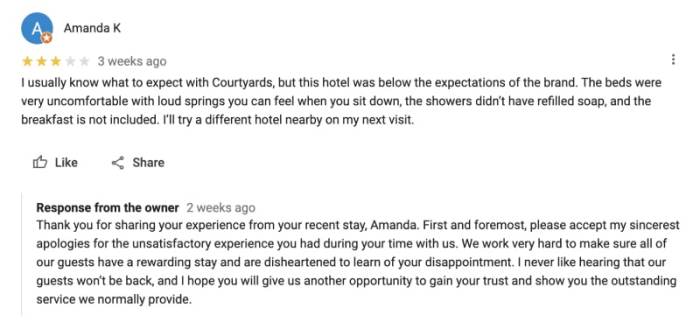 Bad review for hotel